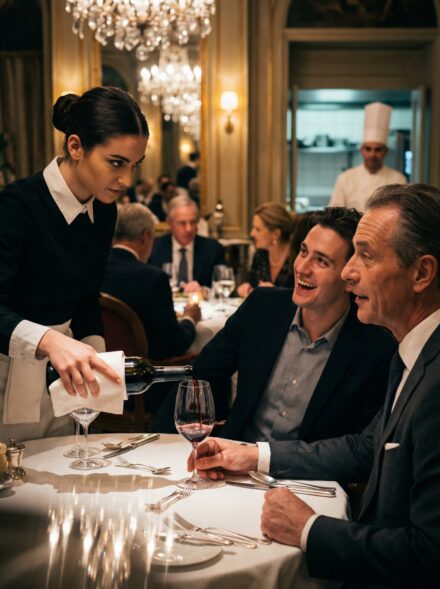 He ordered in German just to humiliate the waitress, laughing that “girls like her” could never understand a real education. Iris Novák only smiled and poured his wine flawlessly—because she speaks seven languages and understood every insult, including his plan to cut “unprofitable” hospital care that keeps her grandmother alive. When he threatened her in German, she answered back with perfect fluency, silencing the table. That night, her grandmother opened an old folder of hidden links to his family—and Iris realized one language wouldn’t just expose a millionaire… it would unlock the truth about her mother.