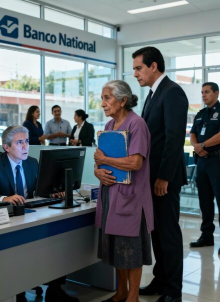 For seven years they called her “the crazy lady from the bank”… until she returned accompanied and the non-existent account made the manager tremble.