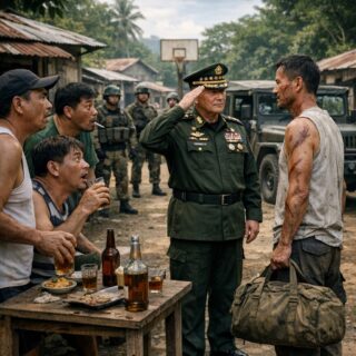 THE WHOLE VILLAGE GOSSIPED ABOUT THE SOLDIER WHO CAME HOME WITH NO MEDALS AND ONLY “SCARS” ALL OVER HIS BODY — BUT THEY STOPPED DRINKING WHEN A GENERAL STEPPED OUT OF AN ARMY JEEP AND SALUTED HIM