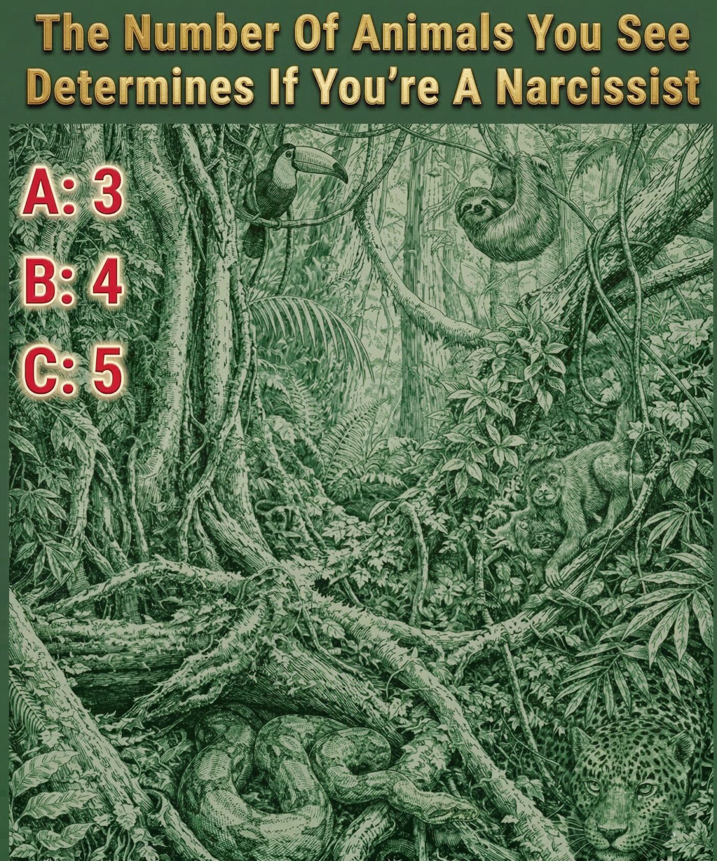 How Many Creatures Can You Spot? This Jungle Optical Illusion Might Reveal Hidden Traits About Narcissism