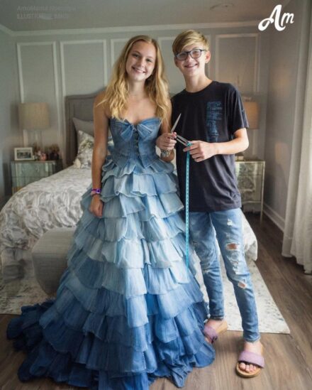 My Stepmom Refused to Give Me Money for a Prom Dress – My Brother Sewed One from Our Late Mom’s Jeans Collection, and What Happened Next Made Her Jaw Drop