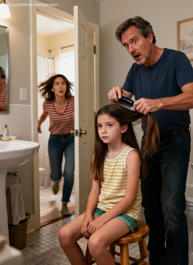 My husband was brushing Lily’s hair when his hands suddenly stopped. “Come here… now,” he said quietly, but something in his voice was wrong. He separated her hair to examine her scalp—and in seconds, his face went pale